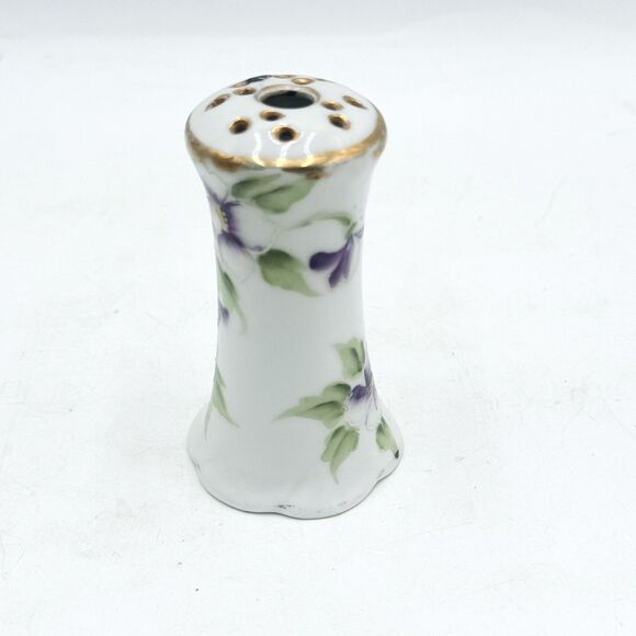 Antique Nippon Hand Painted Porcelain Hat Pin Holder Purple Floral Metallic Gold - Picture 4 of 6
